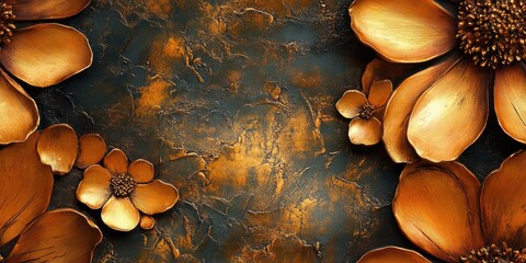 Poster - Golden flowers forming a frame on a textured background