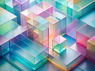 Fototapete - Abstract Glass Cubes: An intricate composition of translucent, multi-colored glass cubes creates a mesmerizing and captivating visual, playing with light and shadow to evoke a sense of depth and dimen