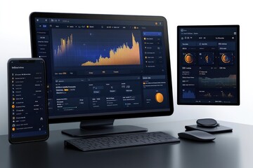 Poster - Modern workspace setup showing financial data on a desktop computer screen