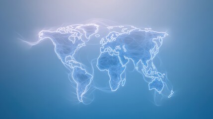 Wall Mural - A blue background with a globe in the center. The globe is made up of many small dots