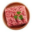© Flowaiart - Fresh Ground Beef with Parsley on a Wooden Plate, Ready for a Delicious Meal