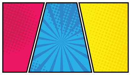 Poster - Comic book page background with rays, comic backgound. radial effect and halftone effect. vector Illustration