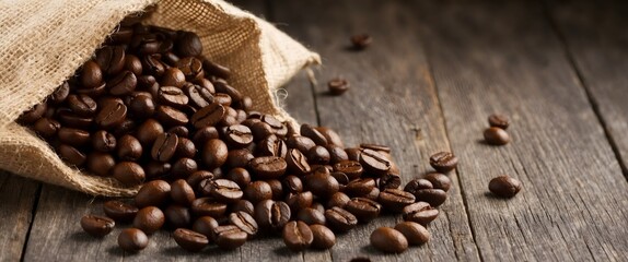 Wall Mural - coffee beans on wooden background