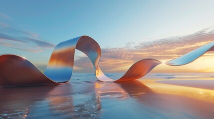 Leinwandbilder - Abstract 3D illustration of wavy ribbon on the shore.