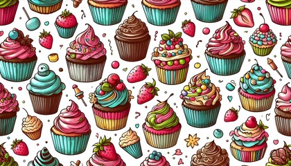 Wall Mural - cupcake doodle art