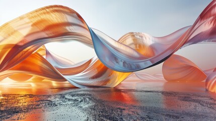 Leinwandbilder - Abstract 3D illustration of wavy ribbon on the shore.