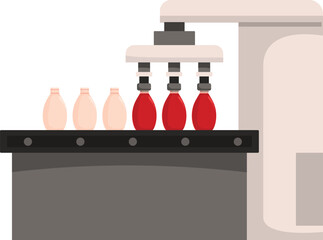 Poster - Automated production line is filling bottles with juice or dairy product