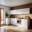 © free - Modern White Kitchen with Wooden Accents and Sunlight