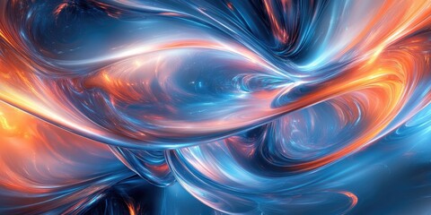 Abstract Digital Art with Dynamic Swirls of Blue and Orange