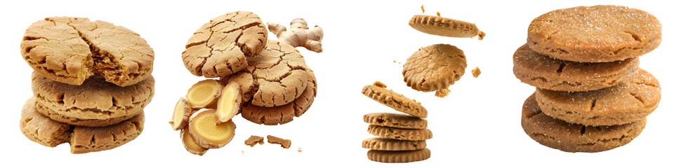 Poster - Collection of biscuit Ginger cookies isolated on white or transparent background