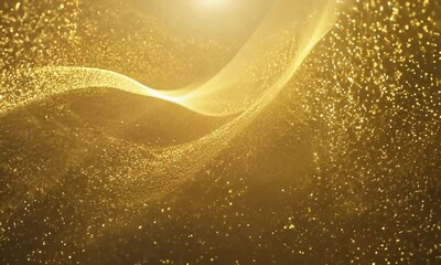 Poster - Glistening golden particles swirling gracefully in a mystical dance, creating enchanting visuals during the golden hour of the evening. Generative AI