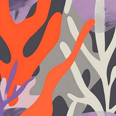 A limited palette illustration featuring bright coral shapes juxtaposed with muted lavender and light gray, creating a dynamic and modern aesthetic. 8k UHD, suitable for high-quality printing 