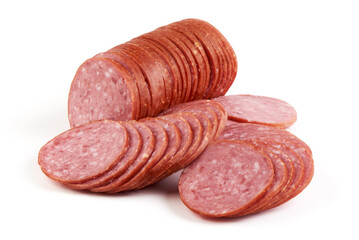 Canvas Print - Pepperoni sausage, isolated on white background.