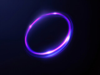 Aufkleber - Abstract glowing neon ring of light on a dark background. Digital light effect design element.