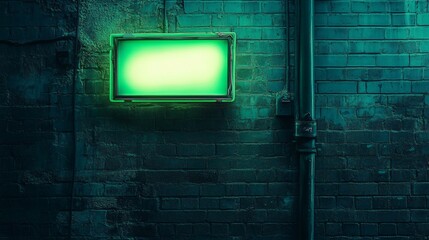 Neon green sign glowing against a dark charcoal wall