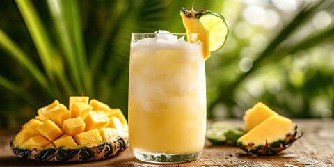 Pineapple, mango and lime tropical drink.