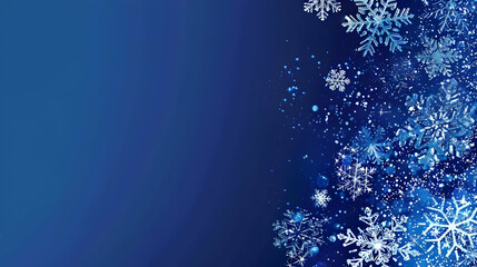 Wall Mural - Blue christmas banner with snowflakes. Merry Christmas and Happy New Year greeting banner. Horizontal new year background, headers, posters, cards, website.