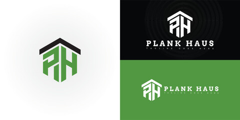 Wall Mural - Modern hexagon initial letter PH or HP in green color isolated on multiple background colors. The logo is suitable for furniture construction logo design inspiration templates.