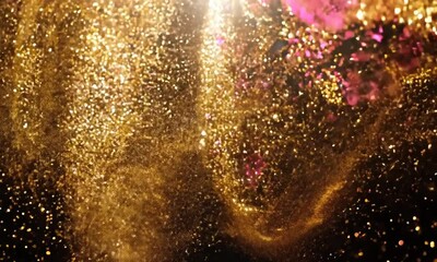 Poster - A mesmerizing display of sparkling golden particles dancing through the darkness, creating an enchanting atmosphere of wonder and beauty in the cosmic void at night. Generative AI