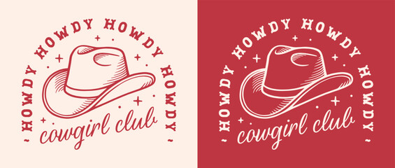 Wall Mural - cowgirl club squad howdy country girl life funny humor quotes sayings. retro vintage red countrycore