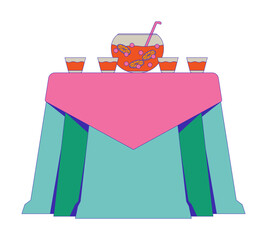 Fototapete - prom party table punch bowl ladle cups 2d cartoon object. beverage refreshment. delicious citrus fru