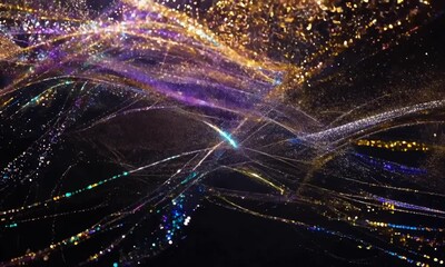 Poster - Captivating visual dance of sparkling particles in dark space creates a mesmerizing atmosphere of wonder and enchantment to inspire creativity. Generative AI