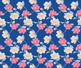 Wall Mural - Japanese Pretty Bloom Vector Seamless Pattern