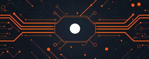Poster - Abstract geometric digital design in orange and blue colors with circular patterns and connecting lines