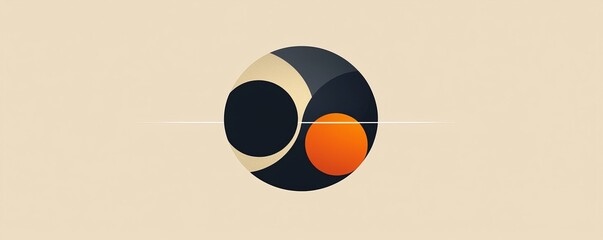 Poster - Minimalistic logo design with orange and black circles on a beige background