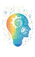 Poster - minimalistic light bulb with gears representing ideas, innovation, and technology