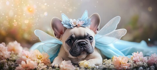 Wall Mural - Cute French Bulldog with Fairy Wings