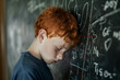 © ADDICTIVE STOCK - Young boy overwhelmed by complex equations on blackboard. Generative AI image