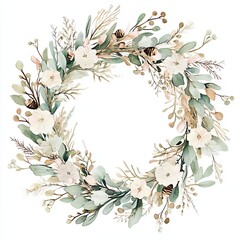 Wall Mural - Loose Watercolor Clipart of Christmas Wreath