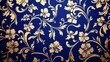 © zen - Elegant Thai pattern wallpaper showcasing ornate floral designs with intertwining vines and leaves in a combination of gold and royal blue hues, symbolizing prosperity and elegance