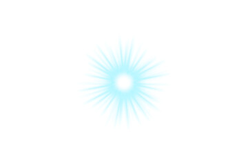 Blue lens flare light effect isolated on transparent background. Glowing star light effect. Sparkle light PNG. Blue shine light ray explodes. Starburst. Festive decoration design elements