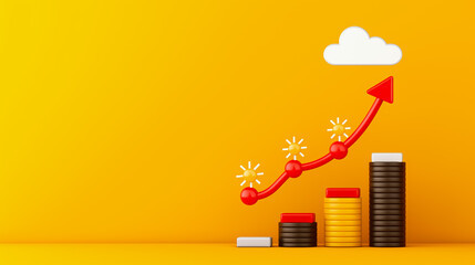 Poster - A vibrant graphic illustrates financial growth with stacked coins and a rising trend line. The colorful design conveys success and prosperity in a minimalistic style