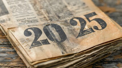 Sticker - 2025 old newspaper background, news paper 2025 vintage greeting card, antique newsprint article