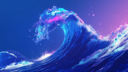 Futuristic Neon Wave: Abstract Blue-Purple Tech Background for Creative Marketing. Vibrant Anime-Inspired Decorative Art with Elegant Minimalist Design. Versatile Template for Website Headers, Posters