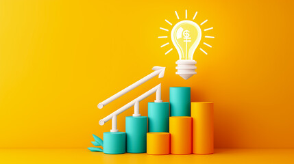 Poster - a vibrant bar graph illustrates business growth, featuring stepwise increases in turquoise and orang