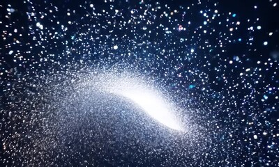 Poster - Sparkling particles dance through a dark void, creating a mesmerizing cosmic display of light and motion in a tranquil atmosphere. Generative AI