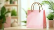 © TAHIYA - Pink shopping bag on a table in a cozy indoor setting