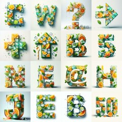 Wall Mural - Ice cubes and mints and citrus Lettering Typeface. AI generated illustration