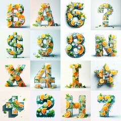 Wall Mural - Ice cubes and mints and citrus Lettering Typeface. AI generated illustration