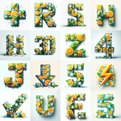 Wall Mural - Ice cubes and mints and citrus Lettering Typeface. AI generated illustration