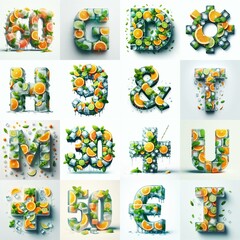 Wall Mural - Ice cubes and mints and citrus Lettering Typeface. AI generated illustration