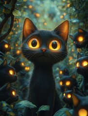  Whimsical Halloween Card with Adorable Black Cats in Claymation Style
