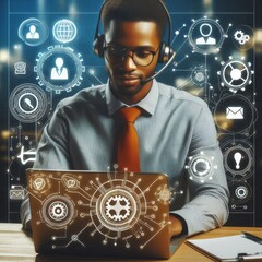 technical support customer service concept. internet network technology. software engineer working w