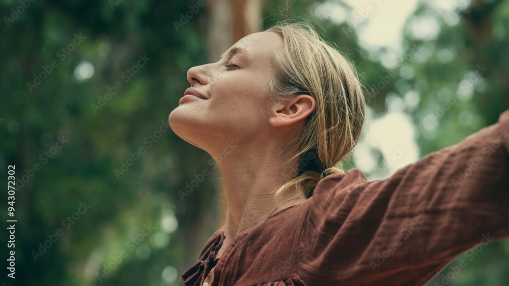 Woman breathing fresh air outdoors Stock Photo | Adobe Stock