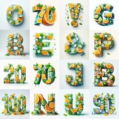 Wall Mural - Ice cubes and mints and citrus Lettering Typeface. AI generated illustration