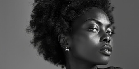 Wall Mural - black and white portrait of beautiful black woman with curly hair